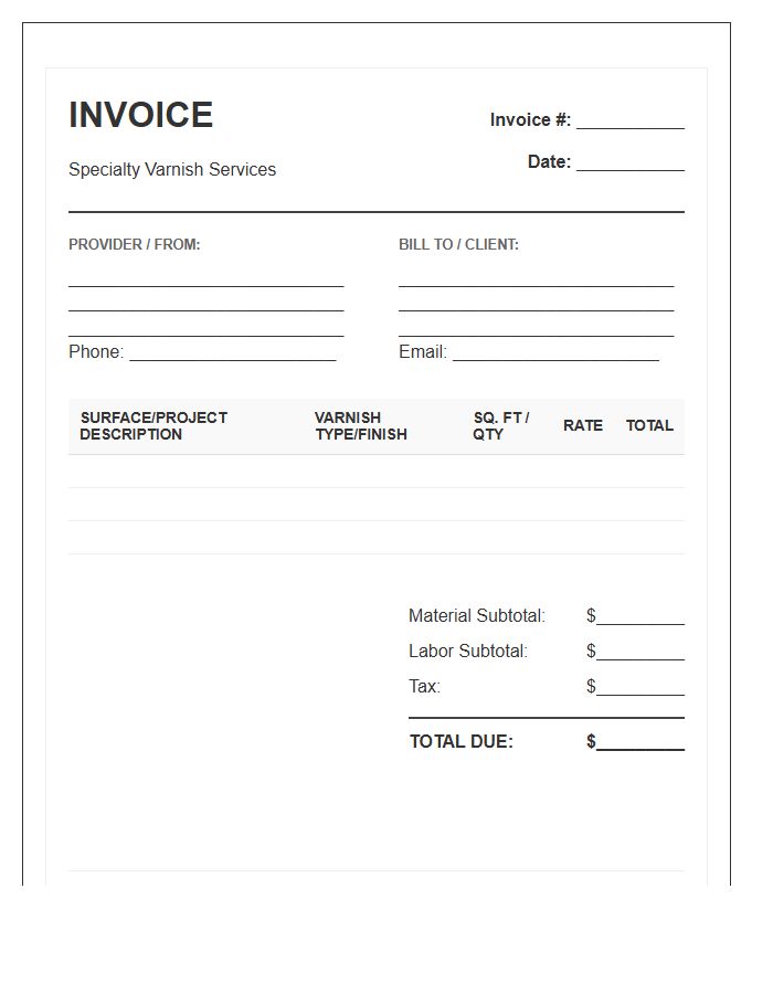Specialty Varnish Application Invoice Template