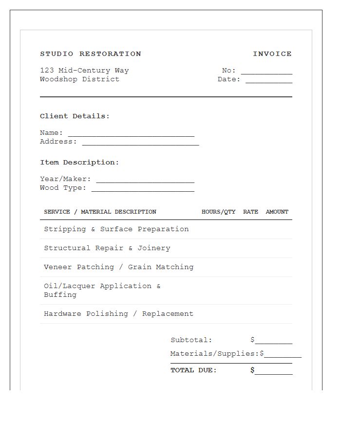 Vintage Credenza Restoration Invoice Template