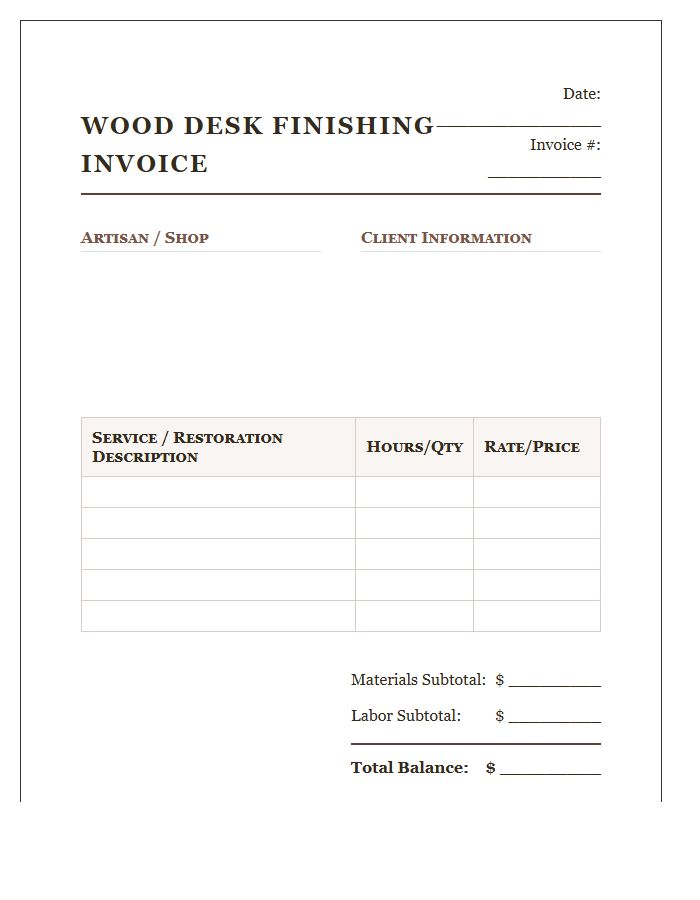 Vintage Wood Desk Finishing Invoice Template