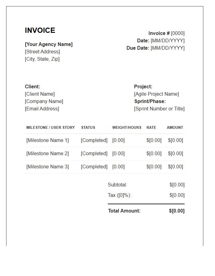 Agile Project Milestone Invoice Template