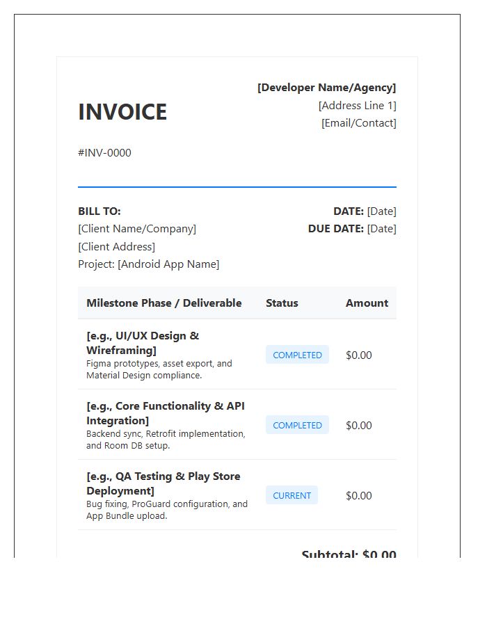 Android Application Milestone Invoice Template