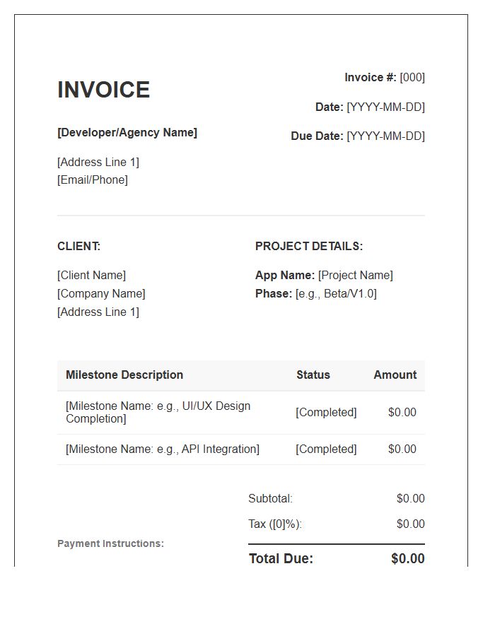 App Development Project Milestone Invoice Template