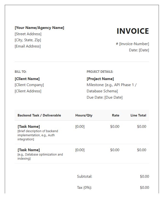 Backend Development Milestone Invoice Template