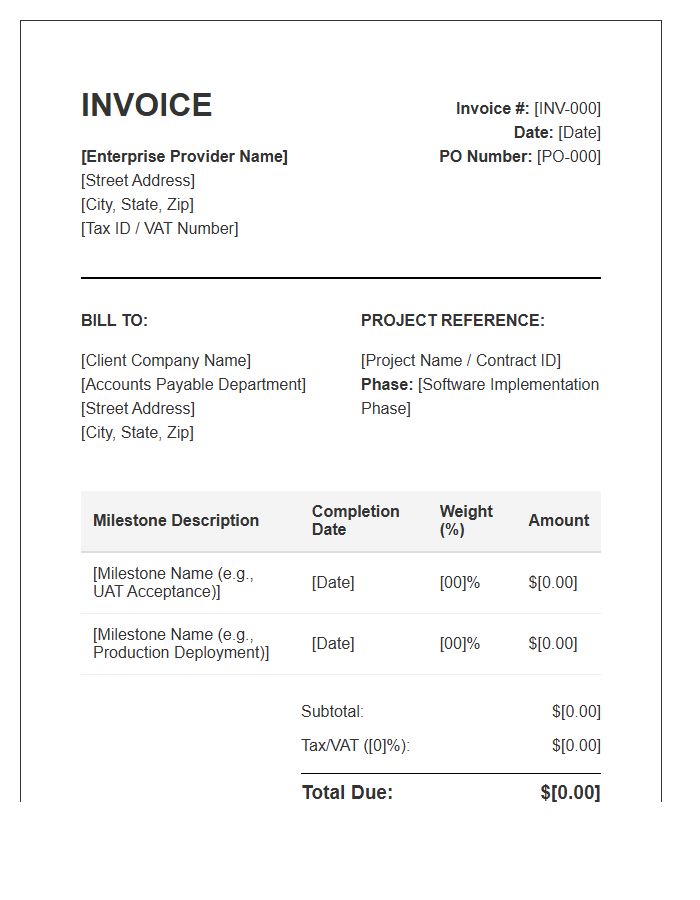 Enterprise Software Milestone Invoice Template