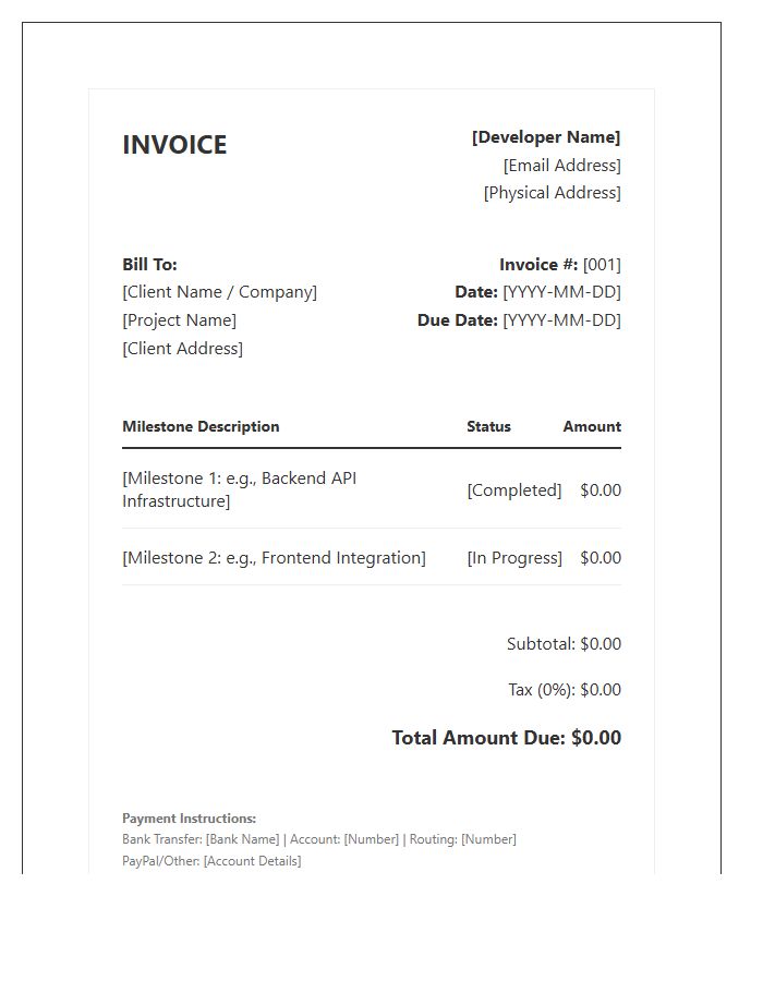 Freelance Developer Milestone Invoice Template