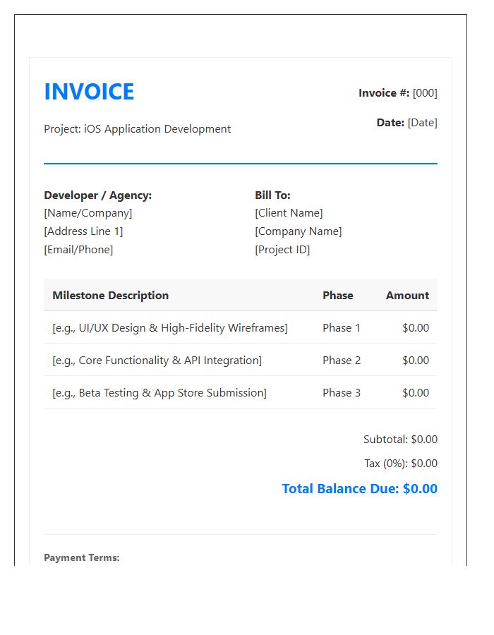 iOS Application Milestone Invoice Template