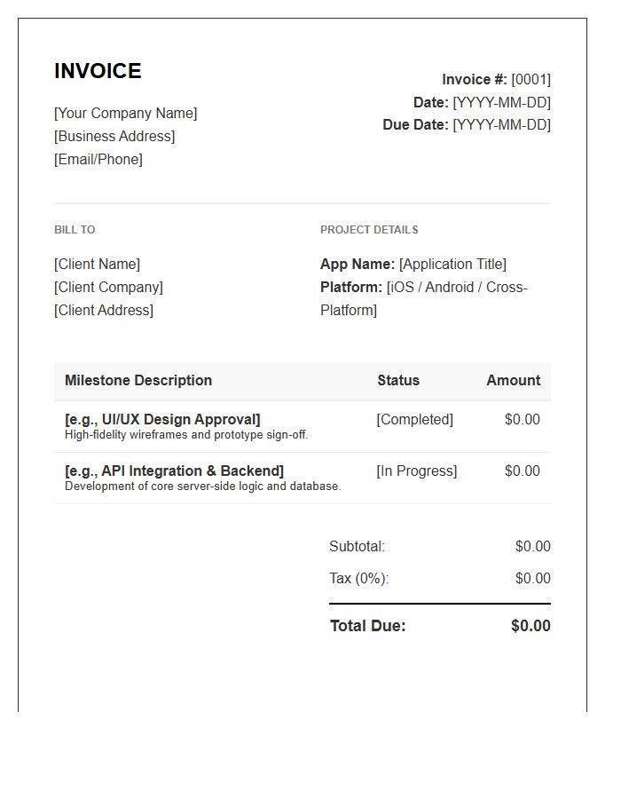 Mobile Application Milestone Invoice Template