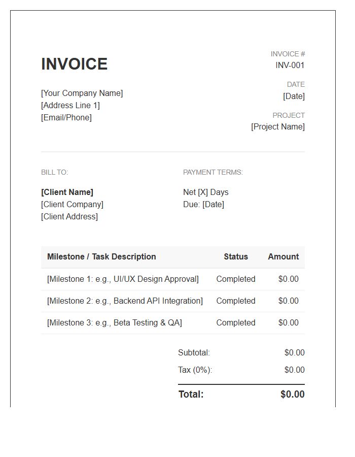 Software Project Milestone Invoice Template