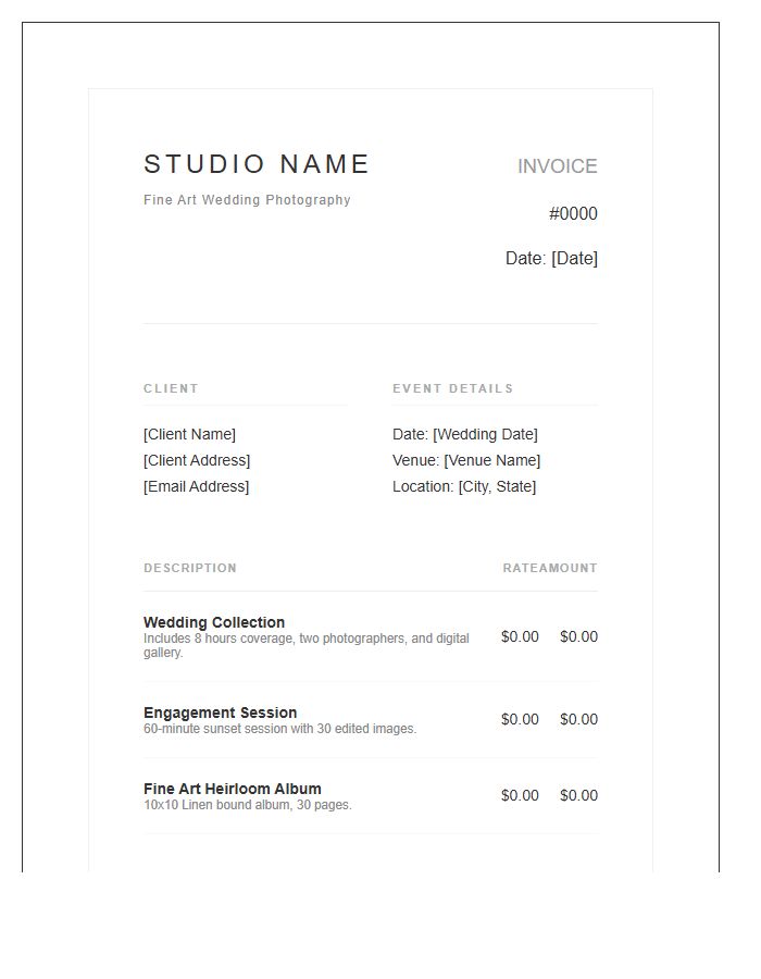 Elegant Photography Invoice Template For Weddings