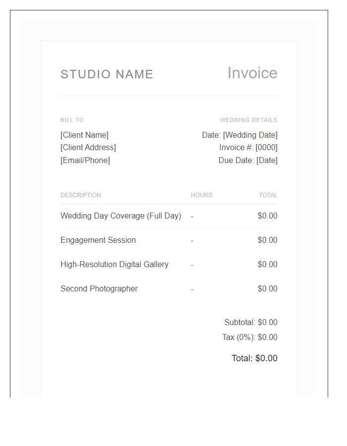 Light And Airy Wedding Photography Invoice Template