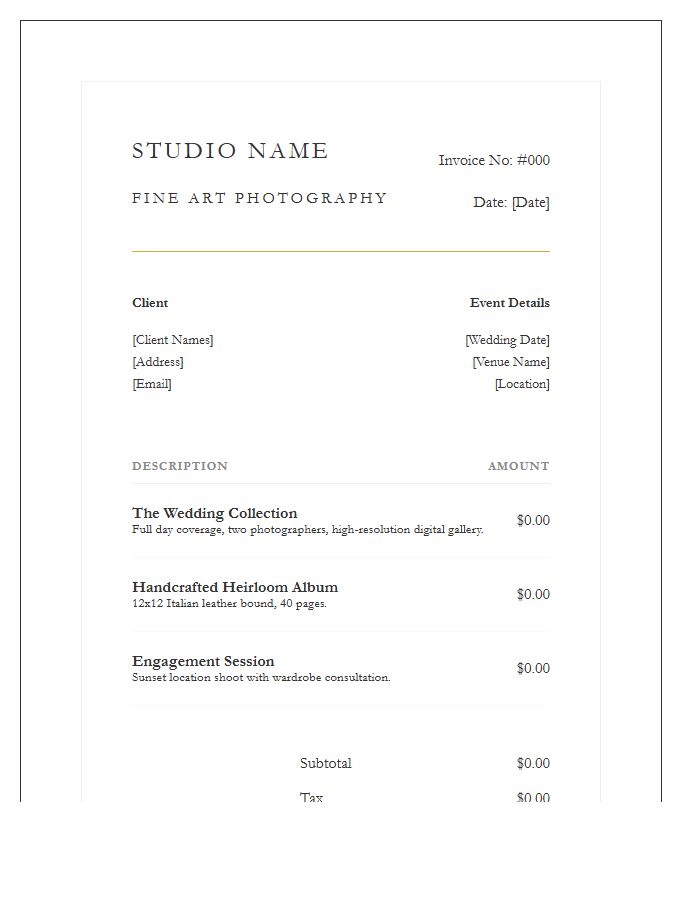 Luxury Wedding Photography Invoice Template