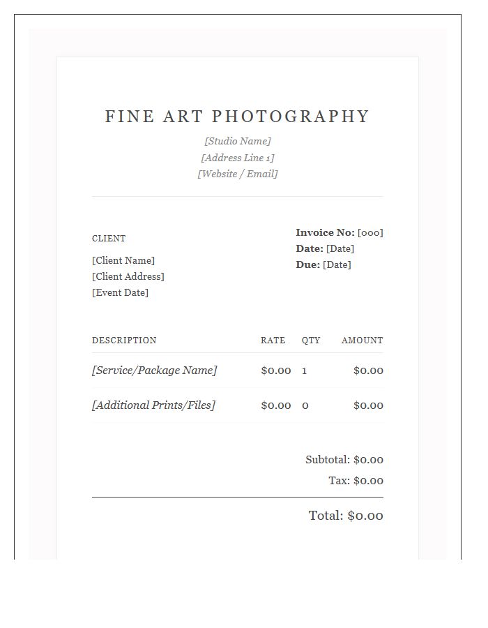 Romantic Fine Art Photography Invoice Template
