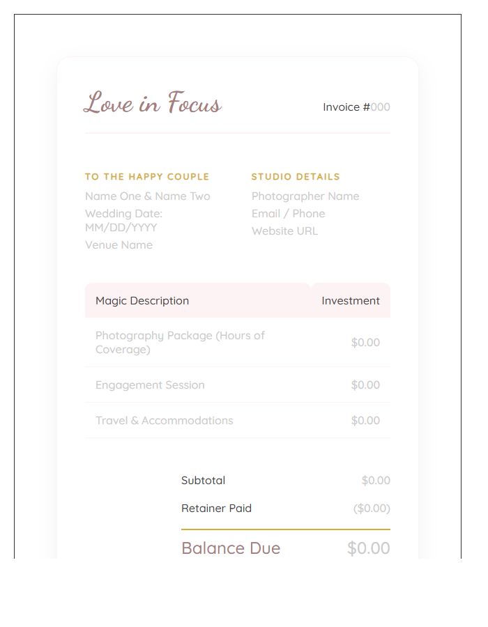 Whimsical Wedding Photography Invoice Template