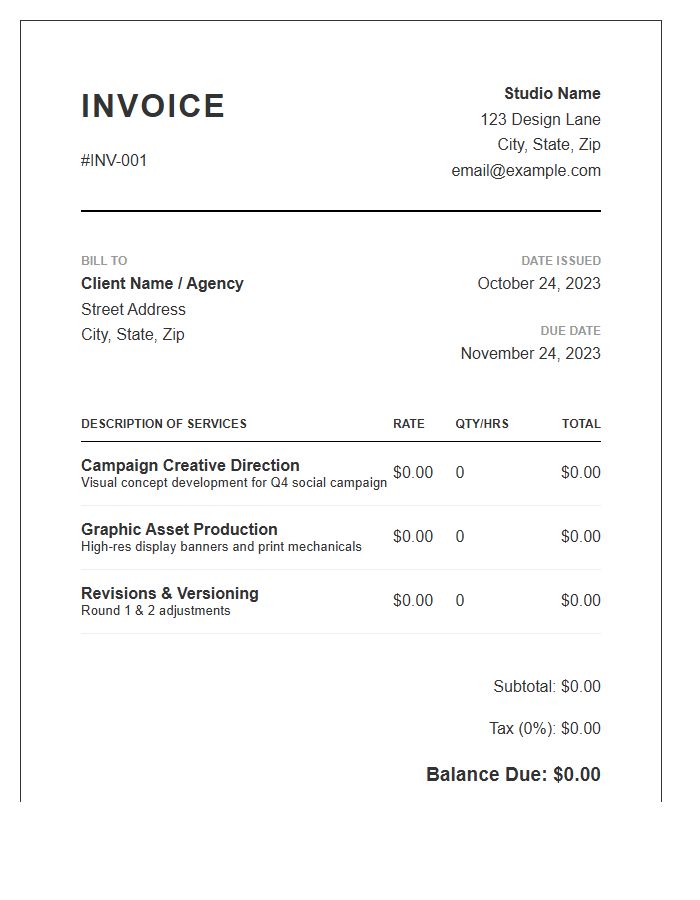Advertising Graphic Design Invoice Template
