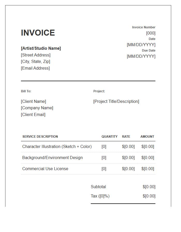 Digital Illustration Service Invoice Template