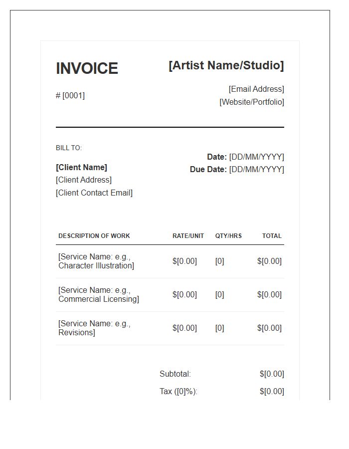 Freelance Artist Service Invoice Template