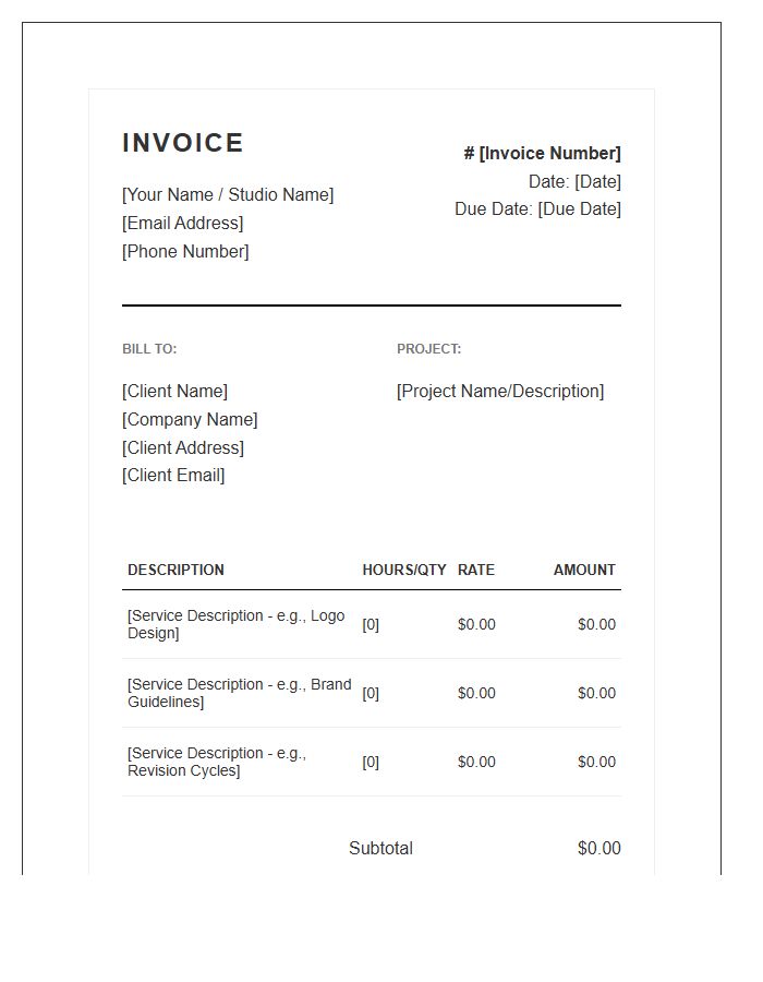 Freelance Graphic Designer Service Invoice Template