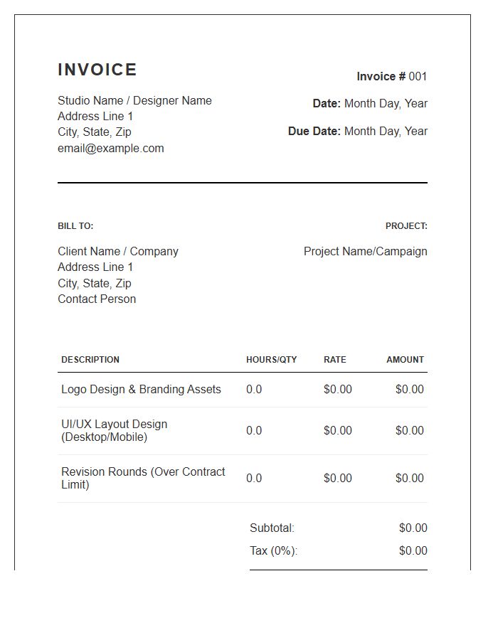 Graphic Design Project Invoice Template