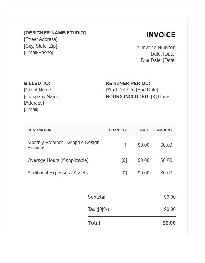 Graphic Design Retainer Invoice Template