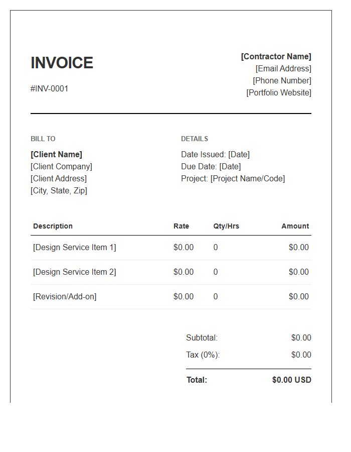 Independent Contractor Design Invoice Template