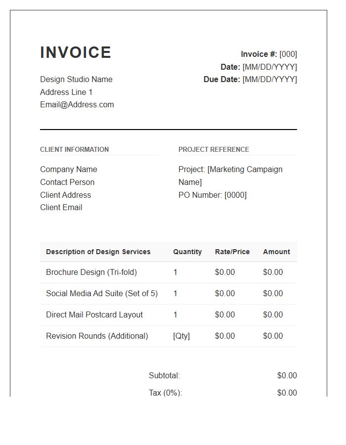 Marketing Collateral Design Invoice Template