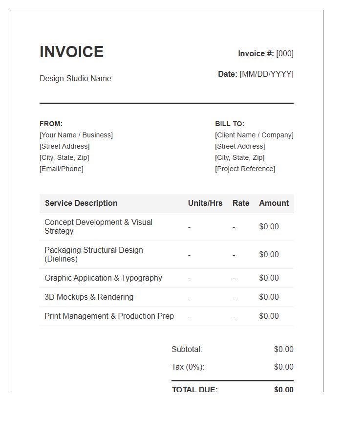 Packaging Design Service Invoice Template