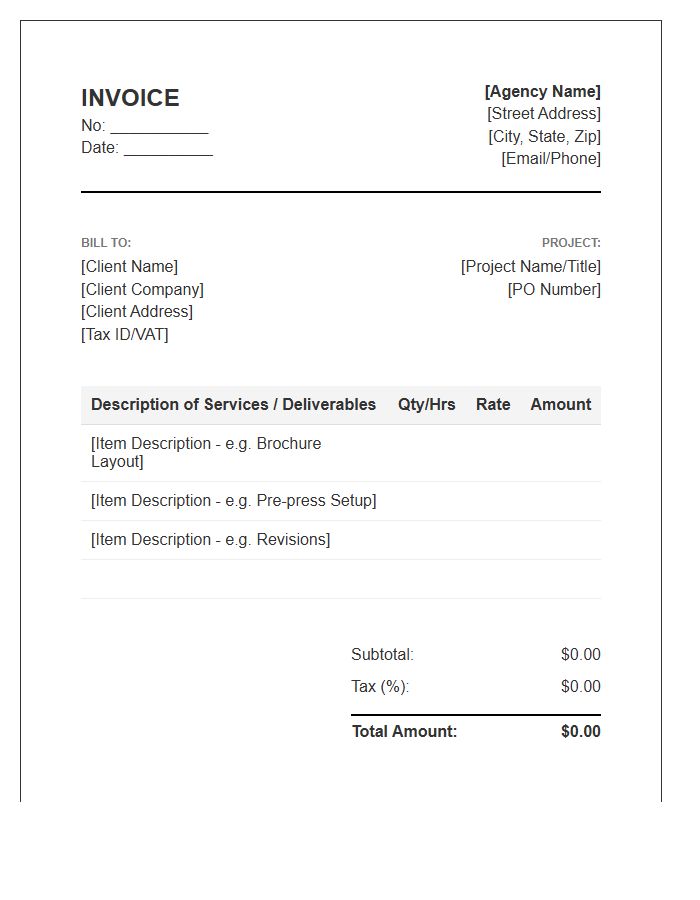 Print Design Service Invoice Template