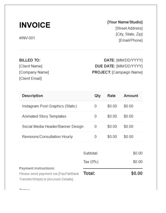 Social Media Graphics Invoice Template
