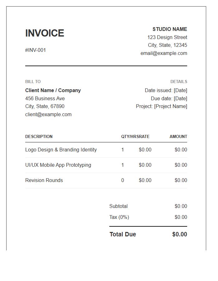 Standard Graphic Design Invoice Template
