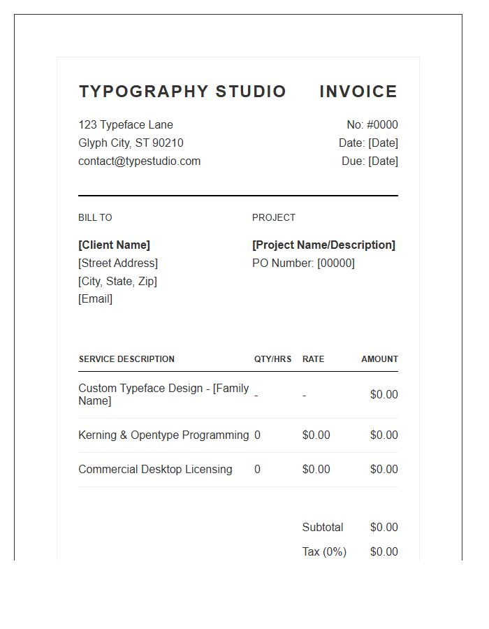 Typography Service Invoice Template