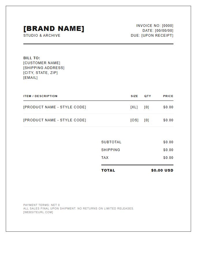 Boutique Streetwear Clothing Invoice Template