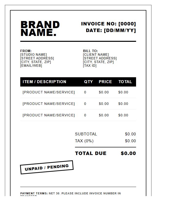Graphic Streetwear Startup Invoice Template