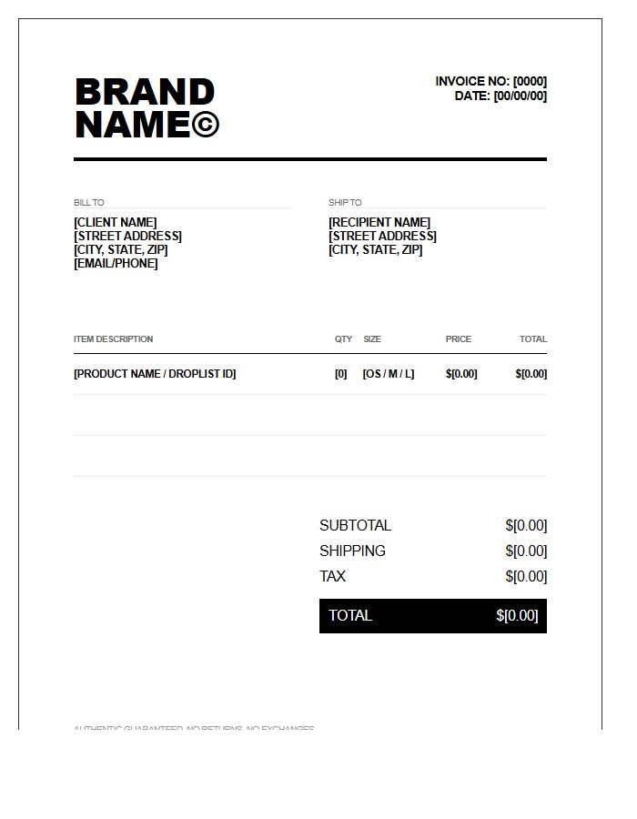 Hypebeast Fashion Brand Invoice Template