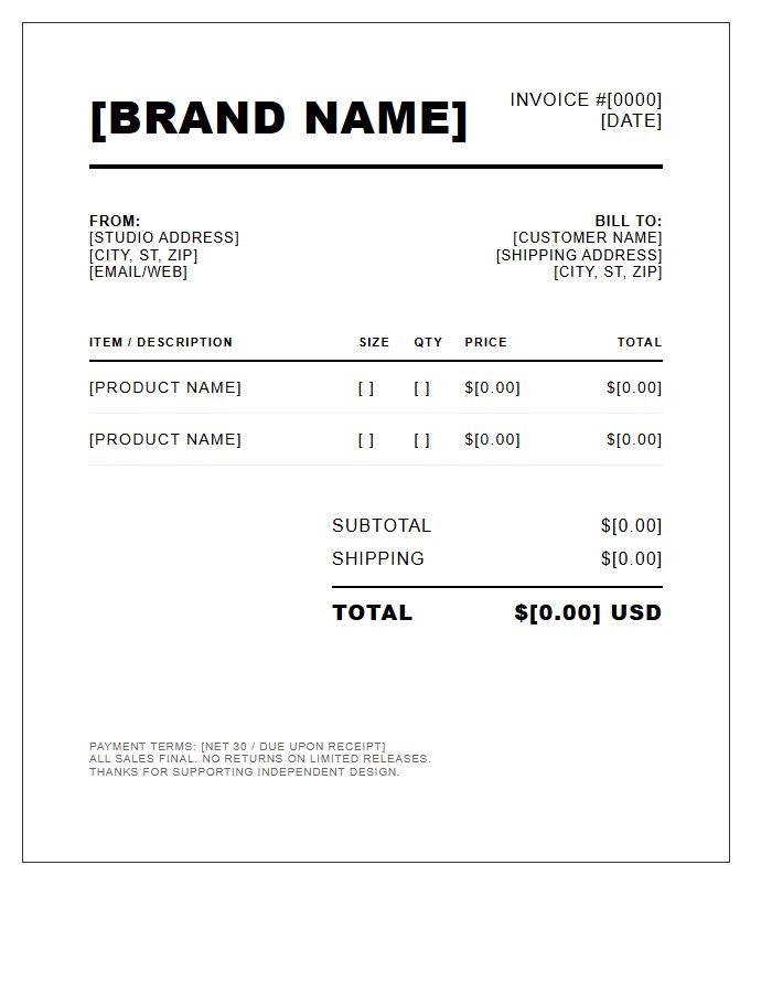Indie Streetwear Brand Invoice Template
