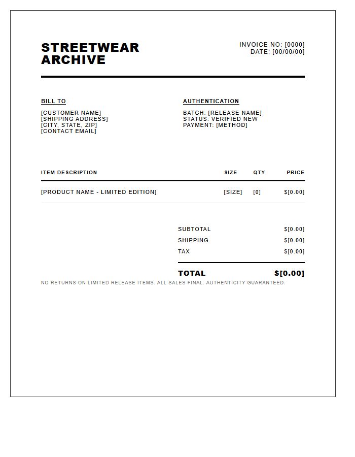 Limited Edition Streetwear Invoice Template