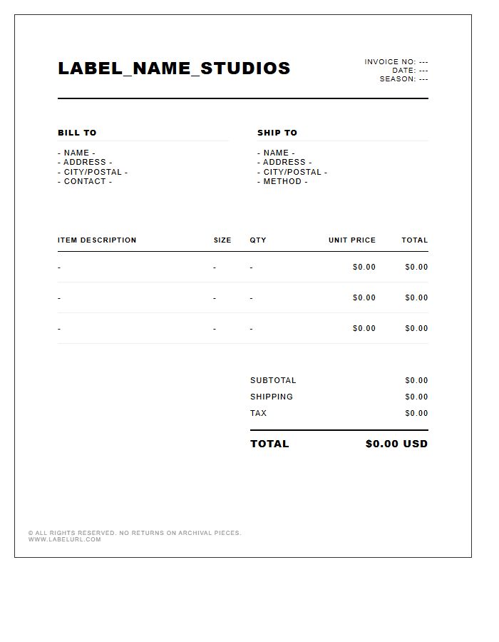 Luxury Streetwear Label Invoice Template