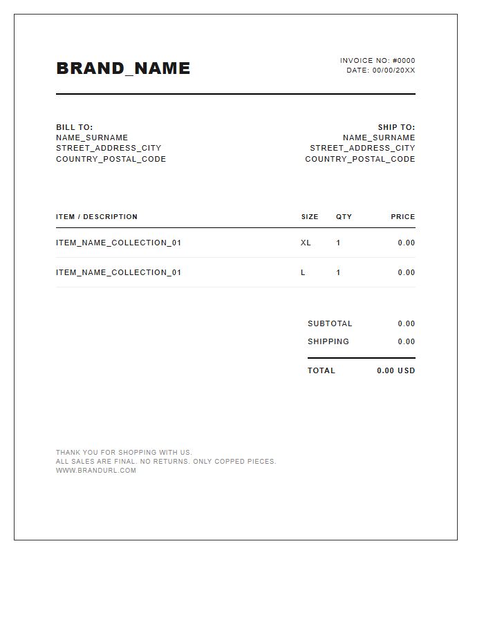 Minimalist Streetwear Brand Invoice Template