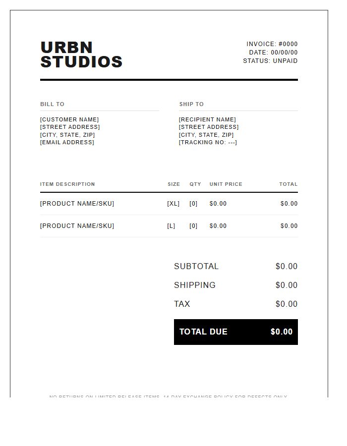 Modern Urban Clothing Brand Invoice Template