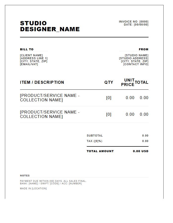 Premium Streetwear Designer Invoice Template