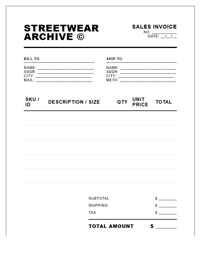 Streetwear Apparel Brand Sales Invoice Template