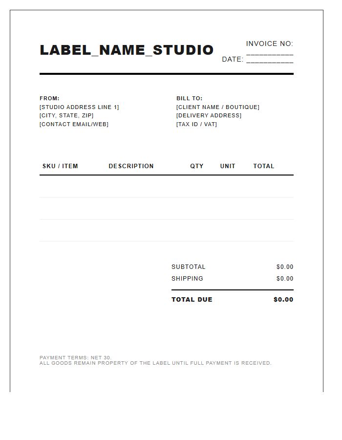 Urban Fashion Label Business Invoice Template