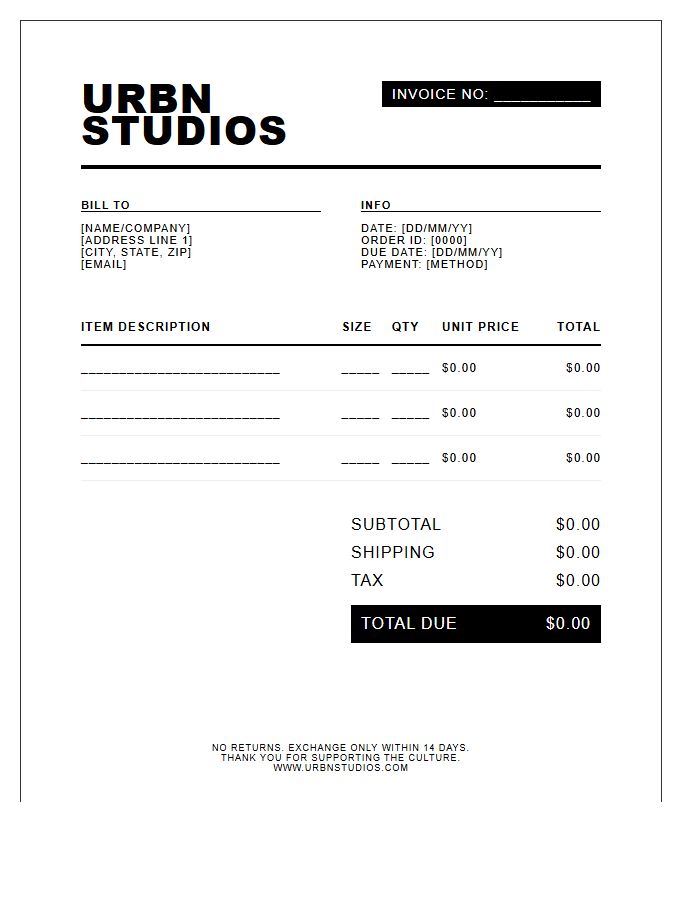 Urban Streetwear Brand Invoice Template