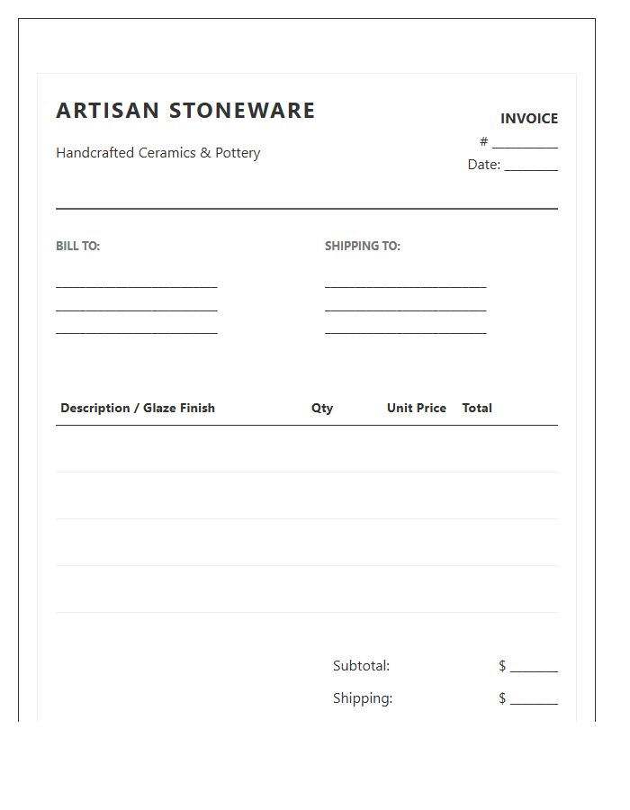 Artisan Stoneware Order Invoice Template