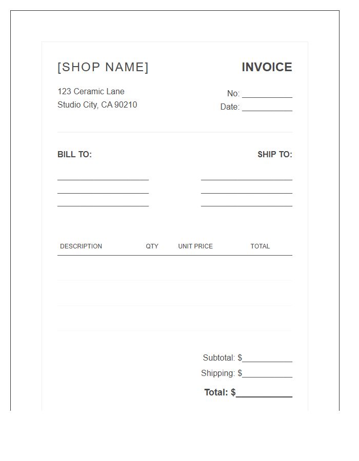 Boutique Pottery Shop Invoice Template
