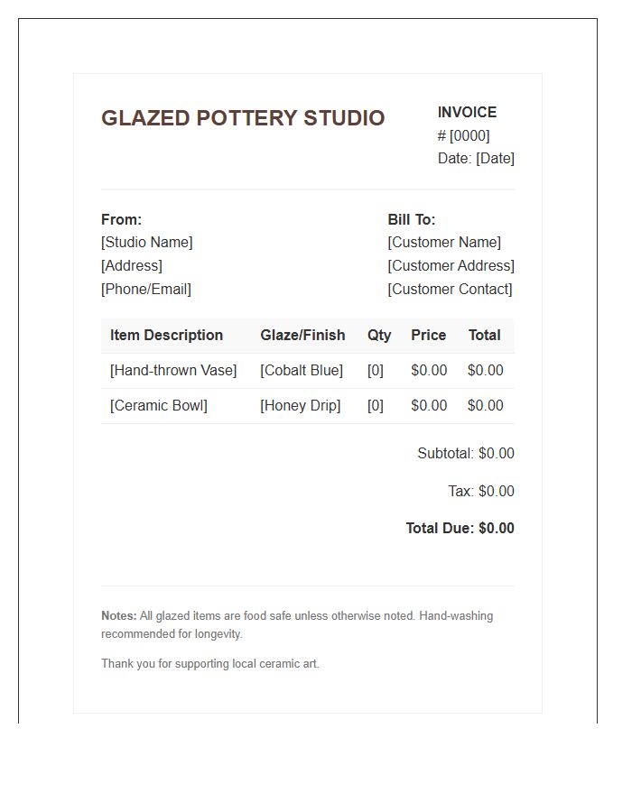 Glazed Pottery Sales Invoice Template