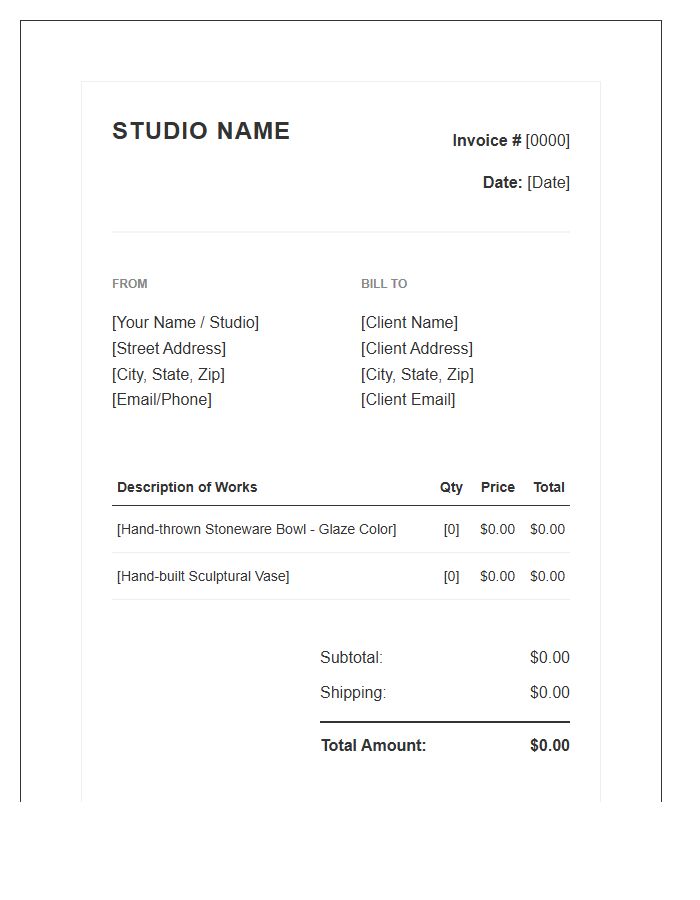Handcrafted Ceramics Business Invoice Template