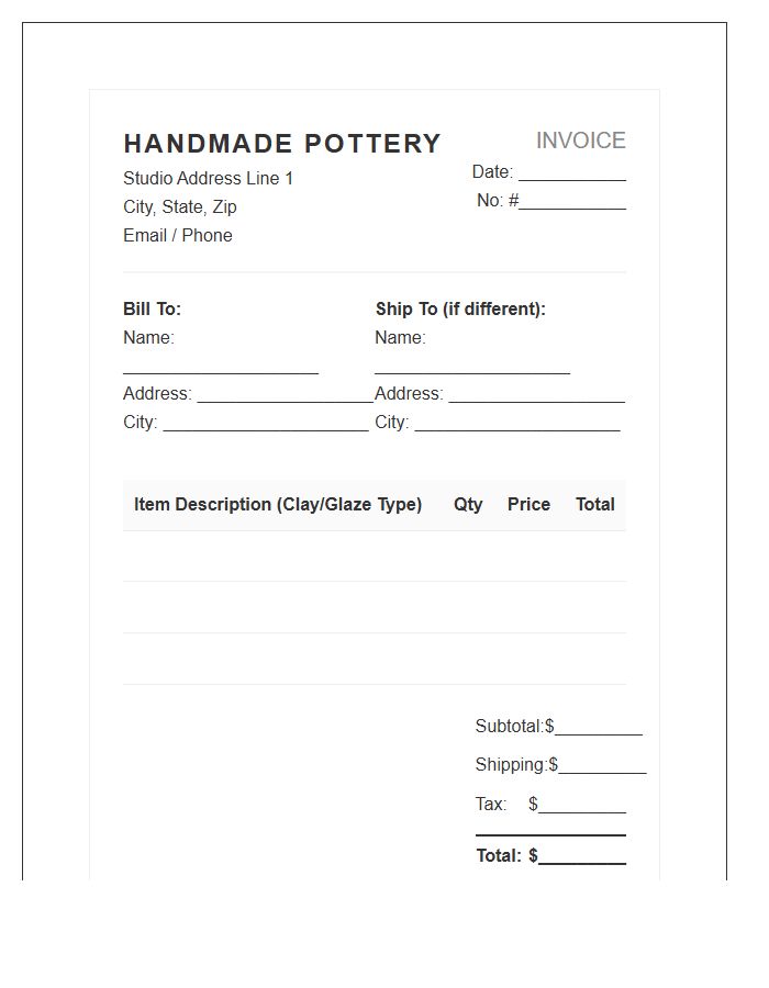 Handmade Pottery Sales Invoice Template