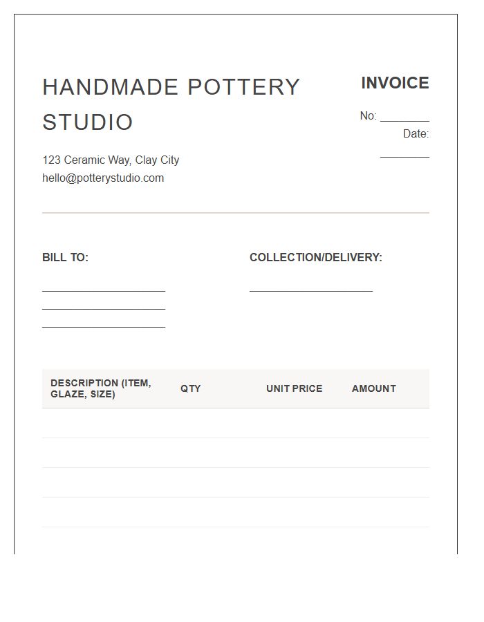 Handmade Pottery Studio Client Invoice Template