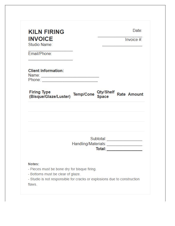 Kiln Firing Service Invoice Template