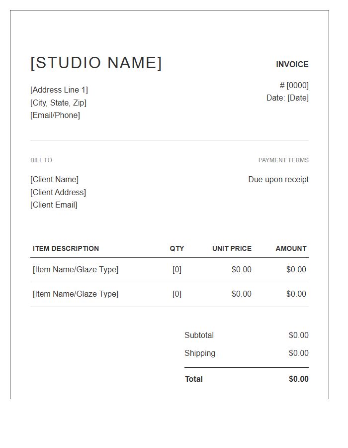 Small Batch Pottery Invoice Template